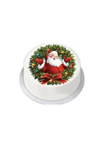 Christmas Santa edible 7.5 Inch Round Iced Cake Topper - Picture 1 of 4