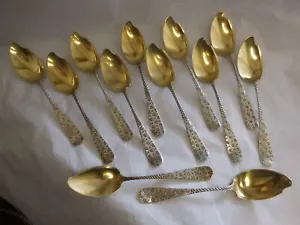 VANSANT PHILADELPHIA c1885 12 STERLING SILVER SAUCE SPOONS GEOMETRIC MONO "McC" - Picture 1 of 11