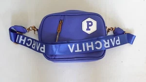 Parchita Women Bag Purse Blue White Faux Leather Top Handle/Detachable Strap EUC - Picture 1 of 10