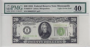 1934 $20 Federal Reserve STAR Note Minneapolis, MN FR#2054-I* PMG XF 40 LGS - Picture 1 of 2