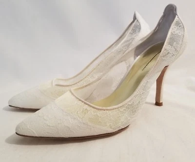 Freya Rose London Rita Chantilly Sheer Ivory Lace Bridal Heel Pumps Size 38 New - Image 1 of 4