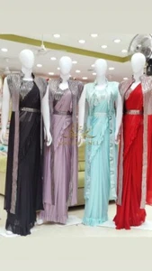 Indowestern Partywear sarees with stitched blouse Shrug New Ready To Wear Saree - Picture 1 of 13