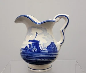 VTG DAIC Hand Painted DELFT BLUE Small Pitcher with Windmill/Flowers - Picture 1 of 5