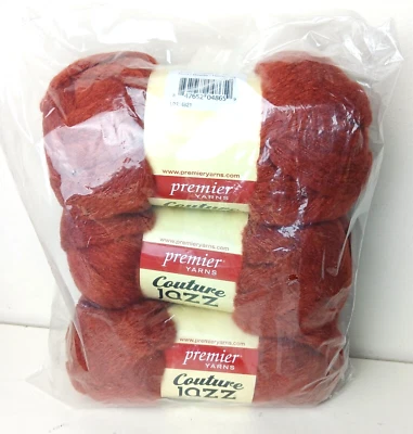 Premier Yarn Couture Jazz Rust Dark Orange Shade Lot of 3 Skeins - Image 1 of 3