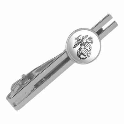 Marines USMC Black White Logo Licensed Round Tie Bar Clip Clasp Tack Silver - Image 1 of 4