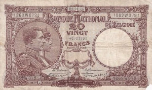 Belgium, 20 Francs, 1926, VF, p93 , Serial Number: 1869W0791 - Picture 1 of 2