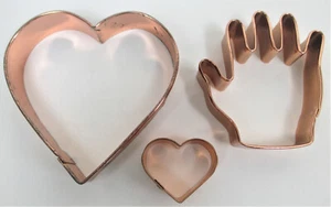 Valentine Copper Cookie Cutters Hearts Hand 3 Pieces  - Picture 1 of 5