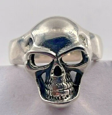 Anillo de calavera humana artesanal de plata esterlina rockero motociclista joyería talla 7,5  Foto 1 de 4