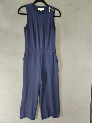 MICHAEL KORS 女式裁剪无袖海军蓝连身裤 O 码上衣金色拉链 — 第 1/4 张图片