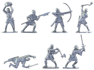 Airfix Men-at-Arms - 14 figures in all 7 poses 1980s mint CAST IN SILVER COLOR - Picture 1 of 1