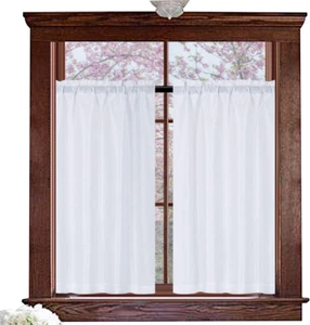 White Curtains 45 Inch Long Casual Weave Small Window Curtain Set 2 Panels Gift - Picture 1 of 7