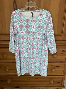 AQUA ET SOL Women’s Sz Medium Blue Pink Floral 3/4 Sleeve COVER UP Dress Swim - Picture 1 of 4