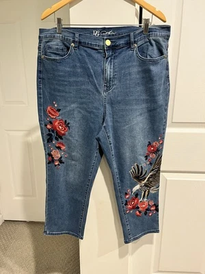 Pantalones de mezclilla florales Diane Gilman DG2 para mujer bordados adornados águila calva talla 16P Foto 1 de 4