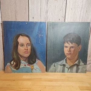 Oil Portrait Painting Boy Canvas Board 16x 20 Art Original Vintage 1960s MCM - Picture 1 of 10