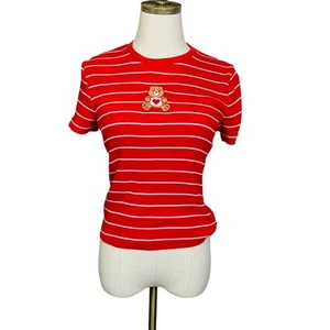 Vintage Care Bears Striped Ribbed Baby Tee XL Red White Crew Neck Short Sleeve - Picture 1 of 7