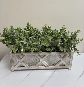 Rustic Faux Greenery Plant Farmhouse Box Planter Wood Metal 15” Centerpiece - Picture 1 of 5