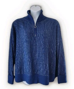 Kate & Mallory Pullover Sweater Plus Sz 2X Blue Clear Sequin 1/4 Zip Mock Neck - Picture 1 of 13