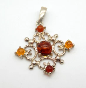 Sterling Silver Baltic Polish Amber Pendant Twist Rope Cross Openwork 1.5" - Picture 1 of 5