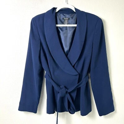 Chaqueta Blazer Bob Mackie Studio Talla 10 Azul Marino Cierre a Presión Cinturón Corbata SM833 Foto 1 de 4