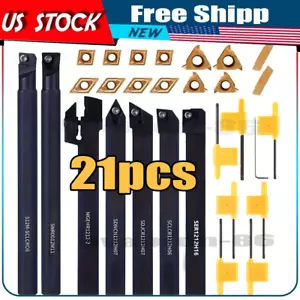 21-teilig 1/2 Zoll/12 mm Schaft Wendeschneidplatte Hartmetall Drehbank Werkzeughalter Bit Se - Bild 1 von 7