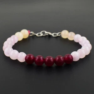 95 Cts Earth Mined 7" Long Red Ruby & Pink Rose Quartz Beads Bracelet JK 29E327 - Picture 1 of 3