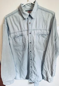 Vintage Levis Shirt Men Large Blue Metal Button Up Long Sleeve Denim Preowned - Picture 1 of 9