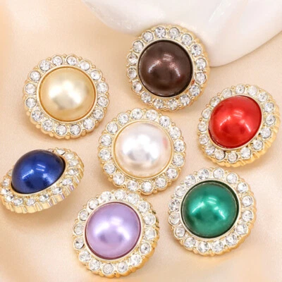 6pcs Glitter Round Buttons Rhinestone Diamond Craft for Overcoat Jacket Top DIY - Image 1 of 4