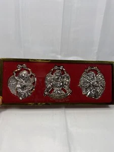 Gorham Set of 3 Silverplated Angel Christmas Ornaments Peace Dove Violin Music - Picture 1 of 9
