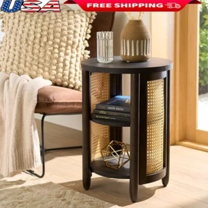 Springwood Caning Side Table Round Open Storage Rattan Accents Indoor Home Decor - Picture 1 of 10
