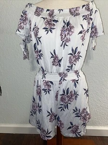J For Justify Romper Womens Size Large White Floral 3/4 Flared Sleeve Round Neck - Picture 1 of 5