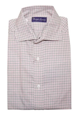 Camisa social masculina Ralph Lauren etiqueta roxa rosa xadrez preta Itália grande US$ 425 - Imagem 1 de 2
