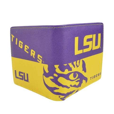 NWT NCAA LSU Tigers Men Women Synthetic Leather Bi-Fold Wallet Cover