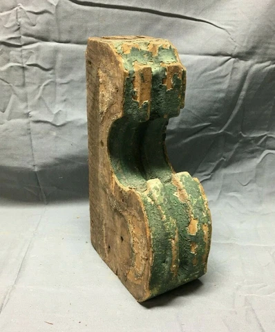 Single Small Antique Wood Corbel Roof Bracket Fluted Green Vintage Old 425-22B Cover