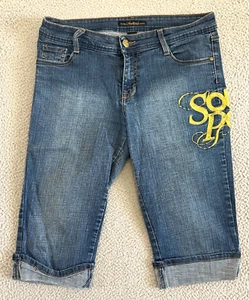 Y2K Southpole Capri Jeans 12 bestickt Gold Bling 90er Hip Hop Stretch Roll Up - Bild 1 von 19