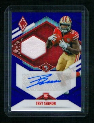 2021 Panini Phoenix #RJA-TSE Trey Sermon RPS Rookie Auto Jersey Blue Prime /50 - Image 1 of 2