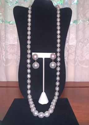 Juego de Pendientes Collar Perla Gris Plata Barroco De Colección Imitación 18" Elegante Elegante Elegante Foto 1 de 4