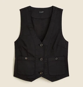Neu mit Etikett J. Crew 118 $ Weste mit aufgesetzten Taschen aus leichtem Twill schwarz Größe 0 CA595 - Bild 1 von 3