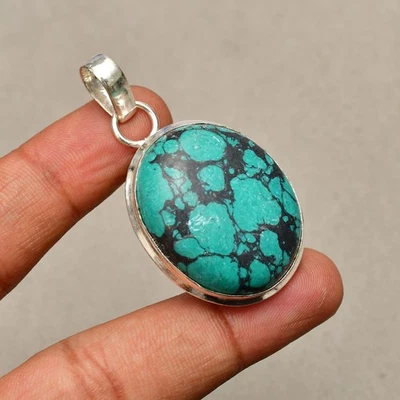 Ciondolo gioiello in argento sterling 925 fatto a mano con pietra turchese 1,85" - Immagine 1 di 4