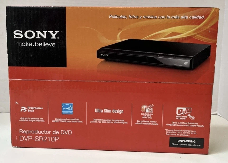 New Sealed Sony Progressive Scan CD and DVD Player in Black | DVP-SR210P - Image 1 of 1