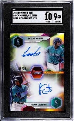 2023 BOWMAN’S BEST DUAL AUTO LAZARO MONTES FELNIN CELESTEN 8/25 MARINERS ROOKIES - Image 1 of 2