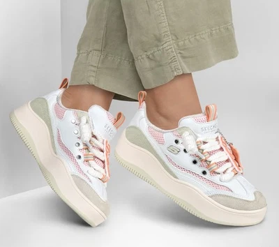 Mujer Skechers D'Lites-Wave Crest Zapatilla Zapato 185320 Color Blanco/Rosa Nuevo Foto 1 de 4