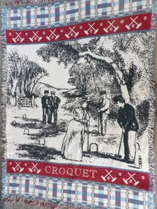 'Croquet' schwere Überwurfdecke, super Zustand, Fransen, 63 x 45 - Bild 1 von 5