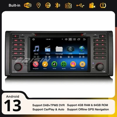 ERISIN DSP Android 14 DAB+ Autoradio Navi 8-Cœur CarPlay 64Go Canbus BMW Série 5 E39 M5