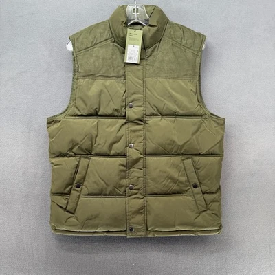 Puffer Vest Mens Medium Green Corduroy Snap Front Stand-Up Collar Outdoor NWT - Image 1 of 4