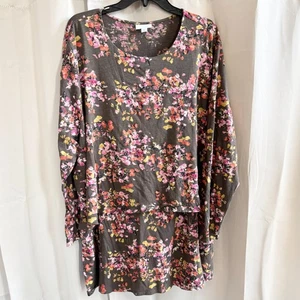 J Jill Womens Top Plus Size 3X Brown Floral Western Tired Stretch Modal 18712 - Picture 1 of 9
