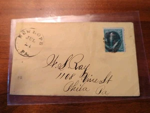 US Stamp Fancy Cancel Negative Anchor New Hope PA. Cover 1870 3¢ Washington Nice - Picture 1 of 3