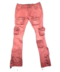 PHEELINGS Jeans Men 40 (38x38) Tall Long Cargo Stack Denim Red 9 Zip Pockets - Picture 1 of 11