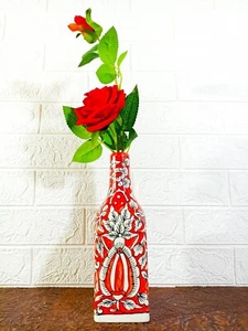 70s Vintage Style Bottle Shaped Hand Painted Vase For Home Decor (Hand Art) - Picture 1 of 6