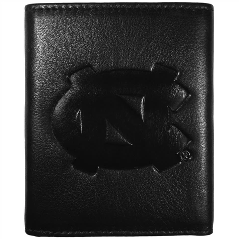 North Carolina Tarheels Tri-Fold Leather Wallet Embossed Black NCAA College Fan Cover