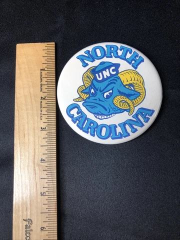 Vintage 1980's North Carolina UNC Tar Heels Ram Mascot Pin Back Button 3 1/2" Cover